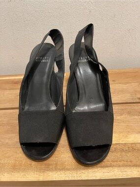 Stuart Weitzman Black Fabric Slingback Peep Toe Chunky Heels - Size 7.5 M